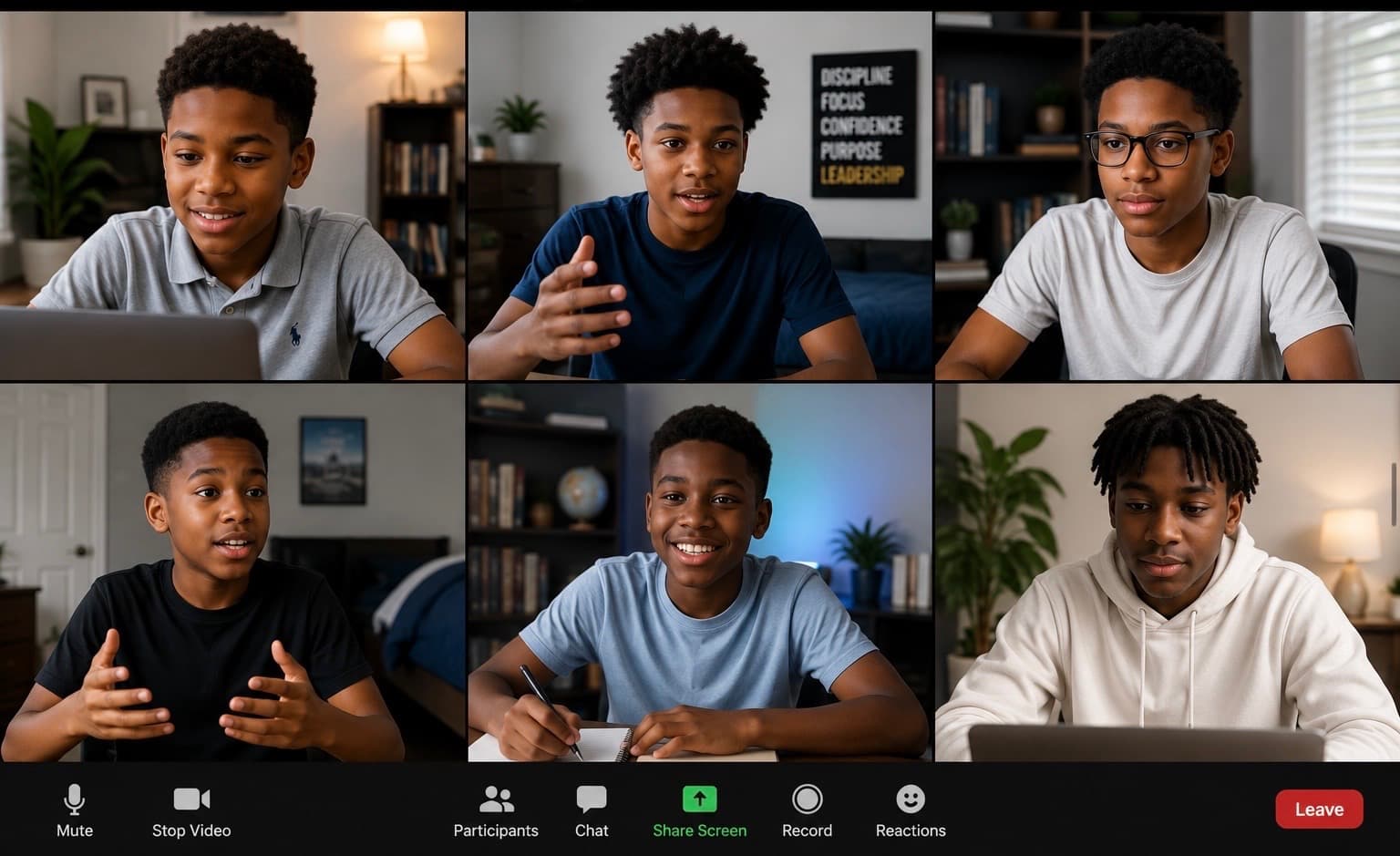 Rising Sons students on a live video call